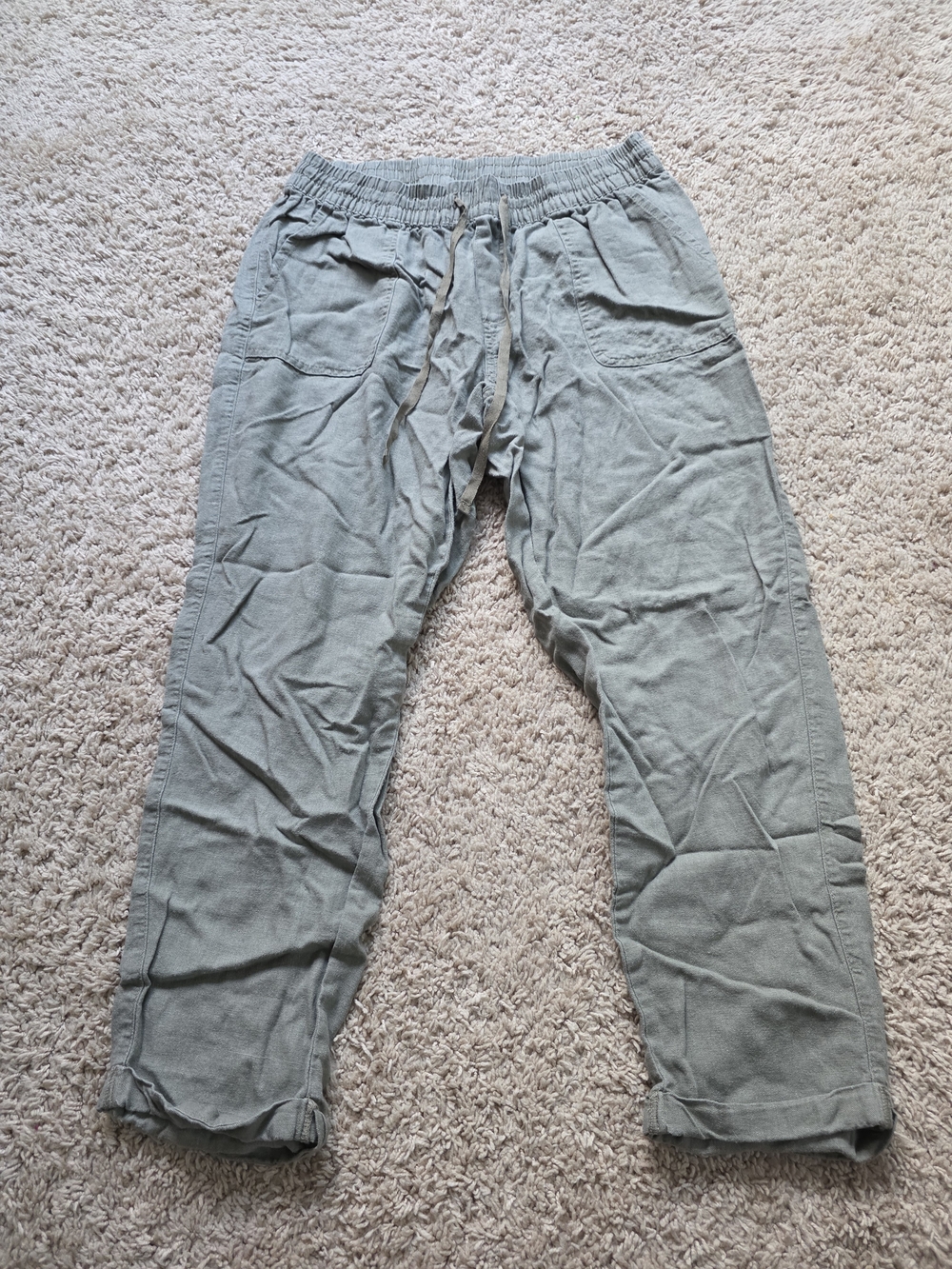 Streetwear Society Sage Olive Linen Blend Elastic Drawstring Pants Size Medium M